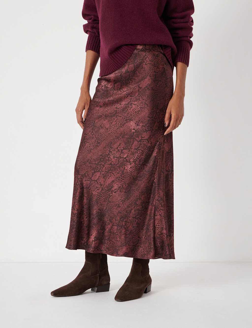 HUSH Animal Print Midi Slip Skirt Brown Mix