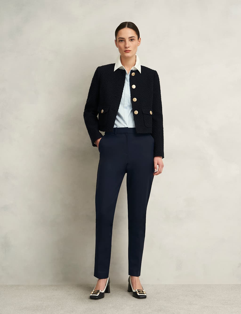 Cotton Blend Tapered Trousers
