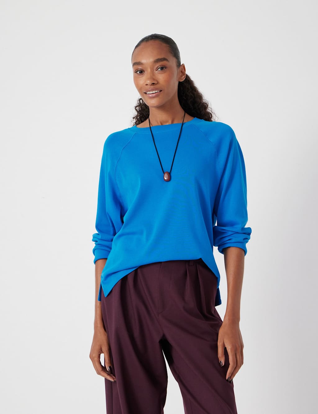 HUSH Pure Cotton Raglan Sleeve Top Bright Blue