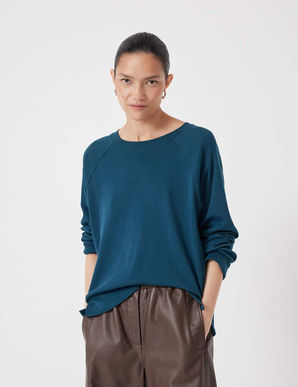 HUSH Pure Cotton Raglan Sleeve Top Teal Green