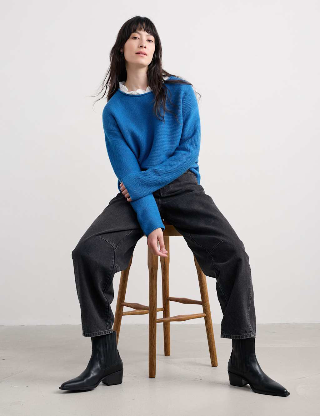 Seasalt Cornwall Merino Wool Rich Slash Neck Oversized Jumper Blue