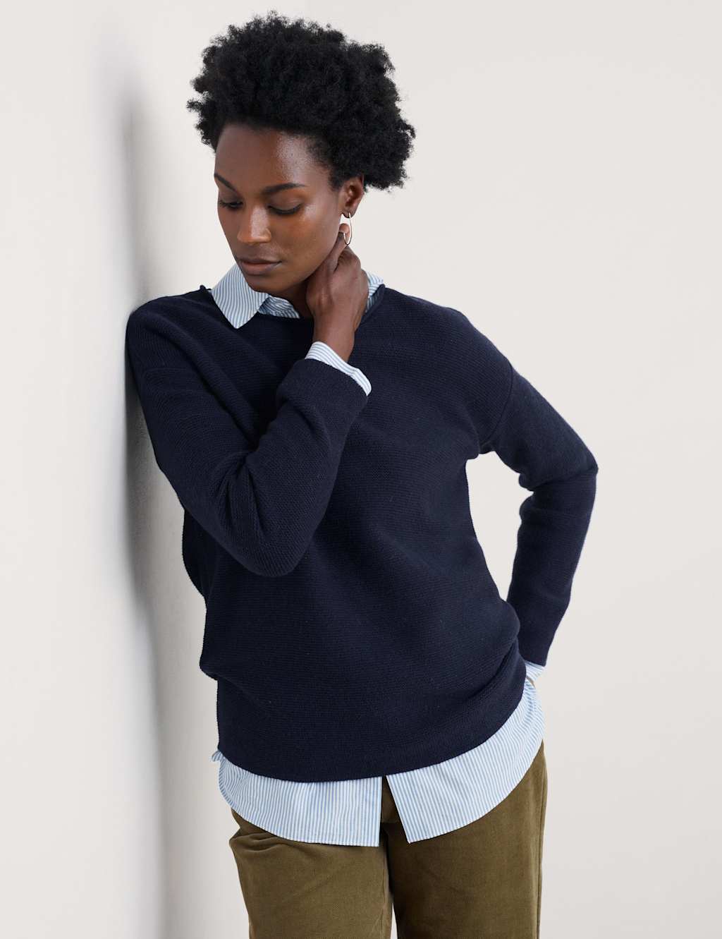 Seasalt Cornwall Merino Wool Rich Slash Neck Oversized Jumper Navy