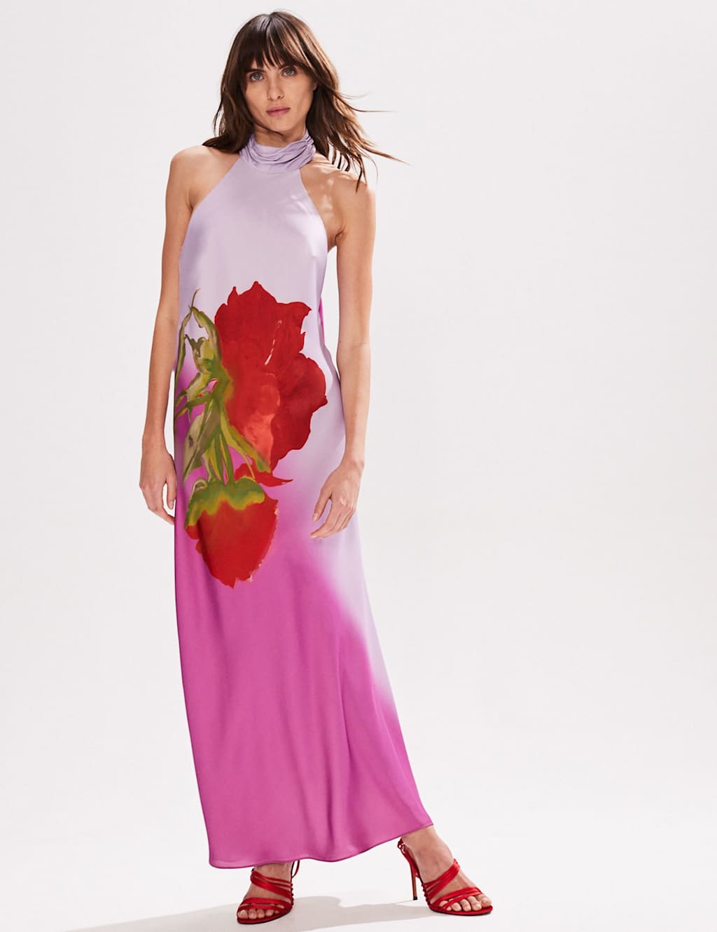 Floral Halter Neck Maxi Column Dress