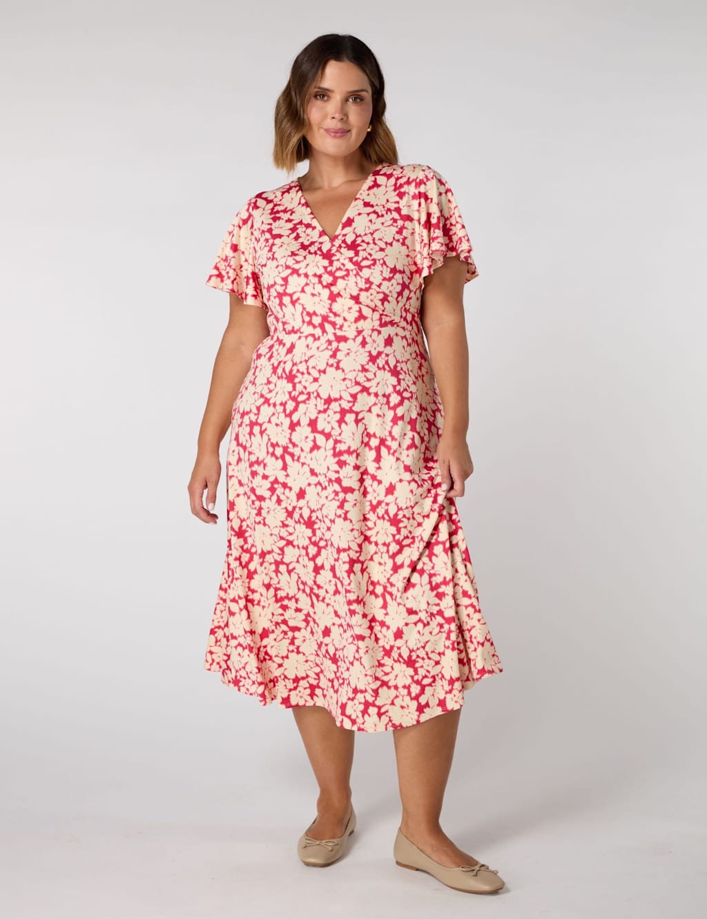 Jersey Floral V-Neck Midi Wrap Dress