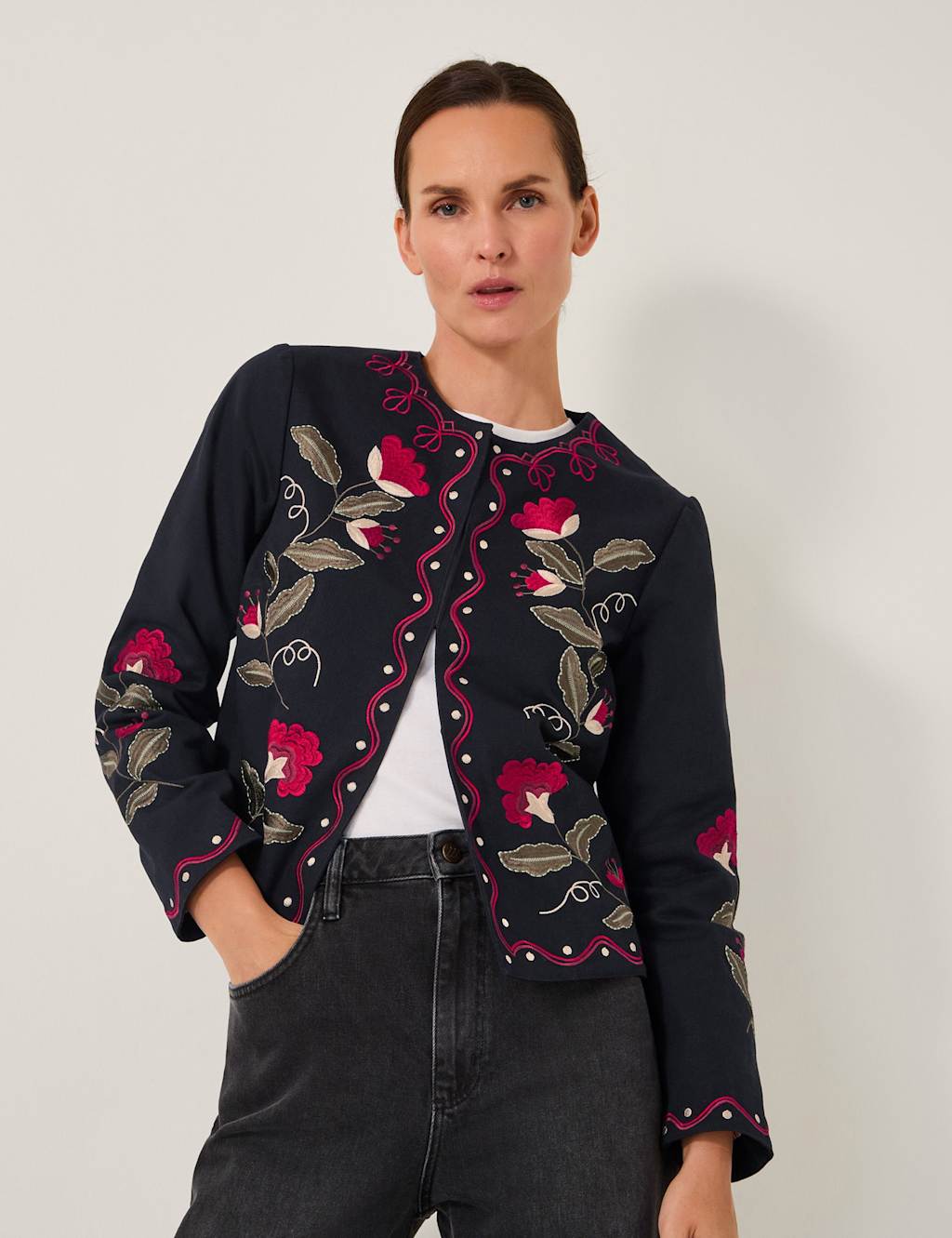 Monsoon Pure Cotton Embroidered Short Jacket Black Mix