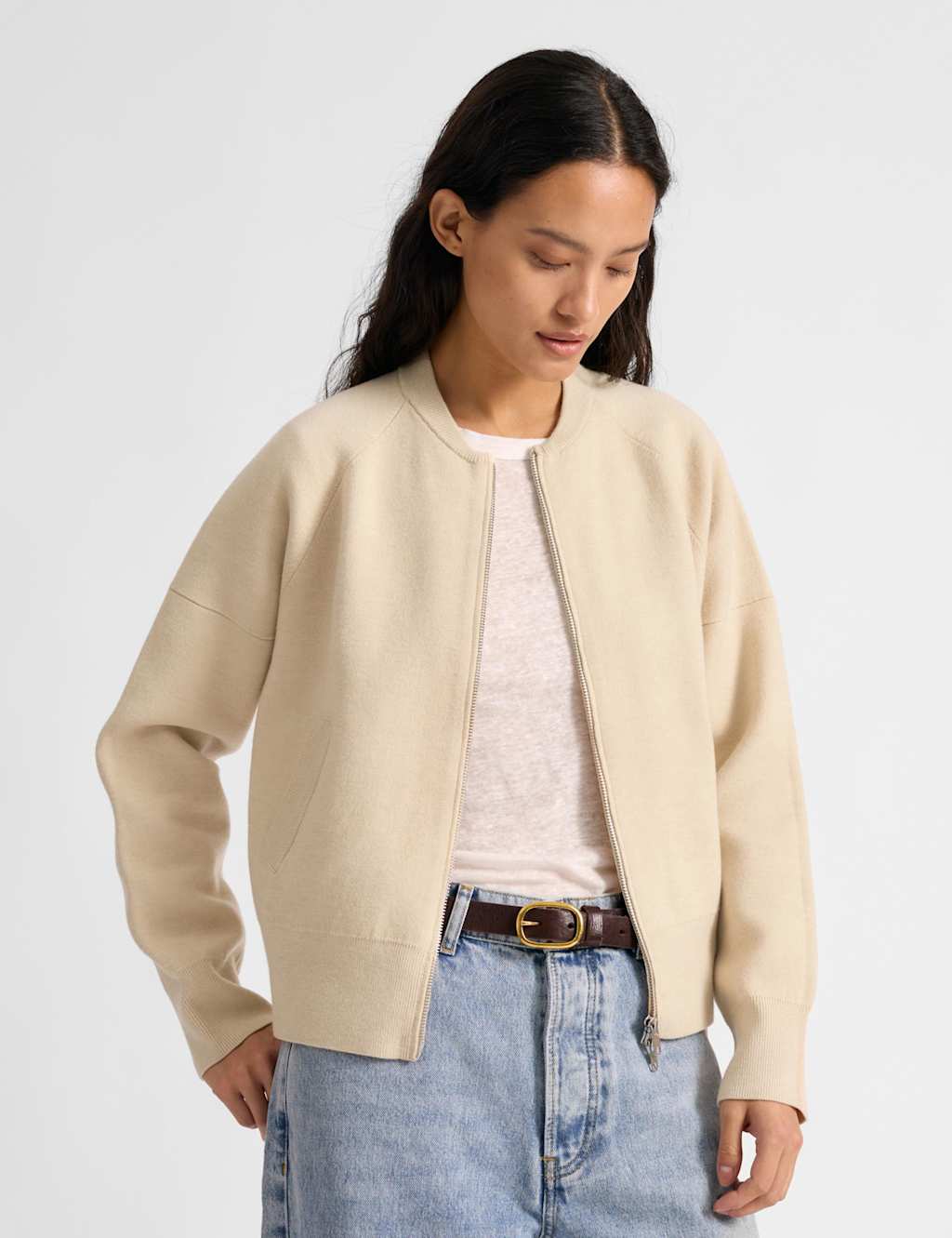Albaray Women's Knitted Bomber Jacket with Wool - 12 - Neutral - Available at M&S