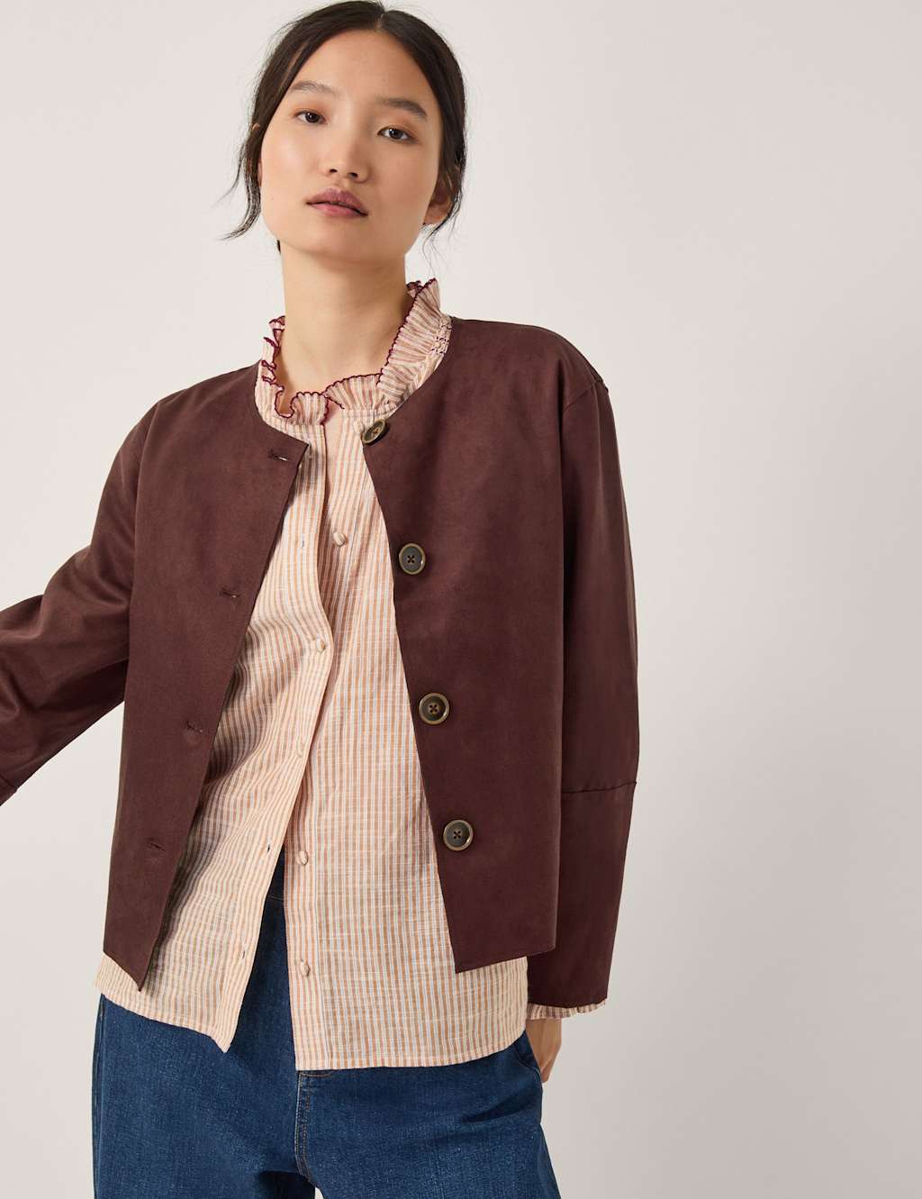 Monsoon Suedette Short Jacket Chocolate