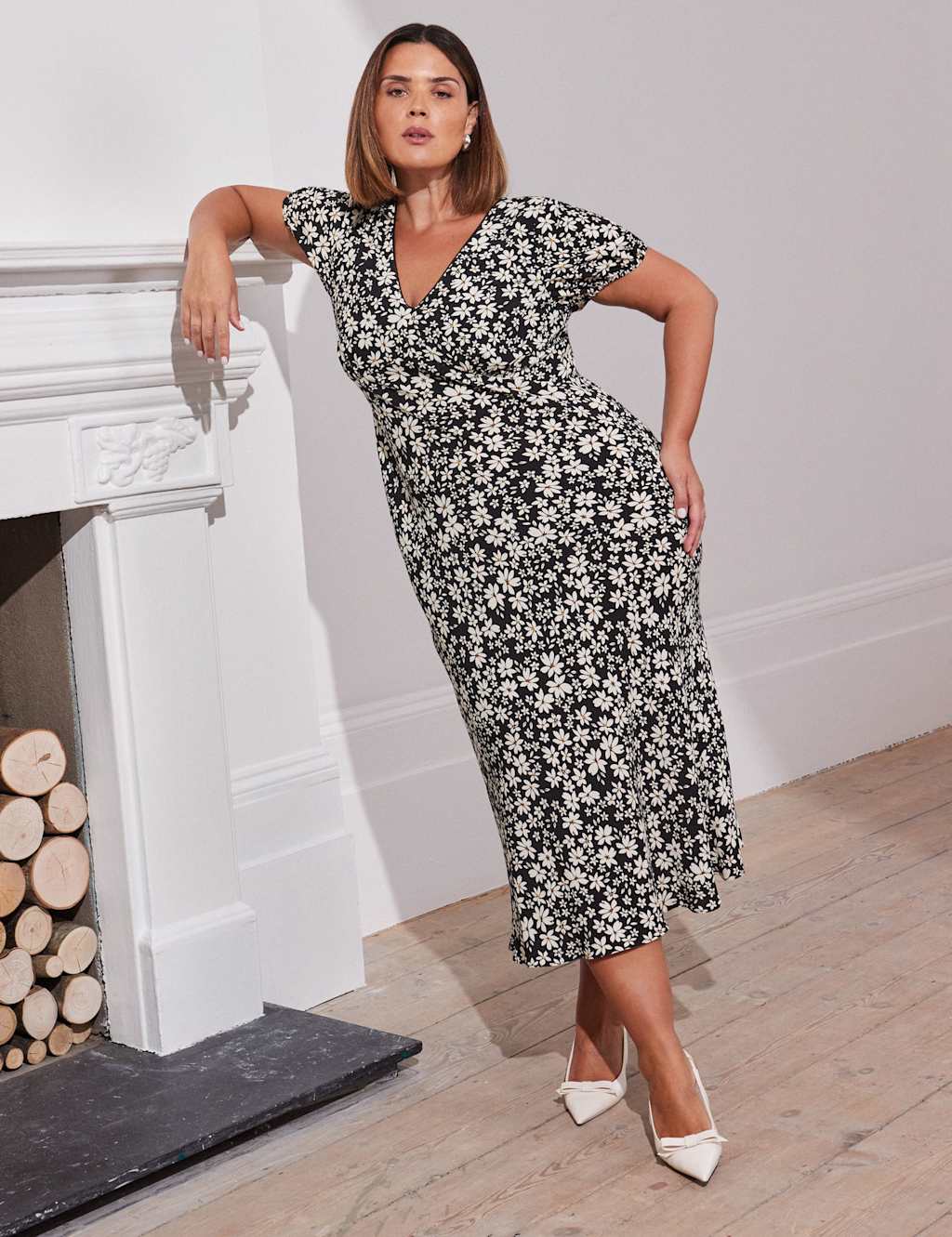 Floral V-Neck Midi Tea Dress