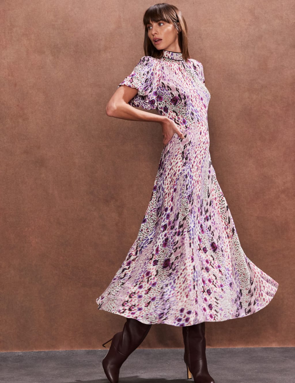 Animal Print High Neck Midaxi Tea Dress