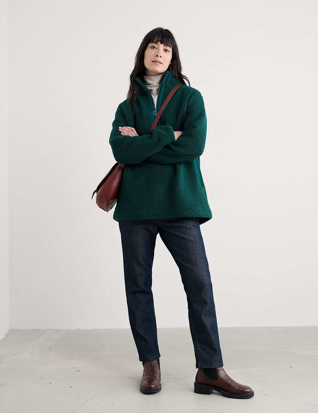 Seasalt Cornwall Funnel Neck Half Zip Jumper Green