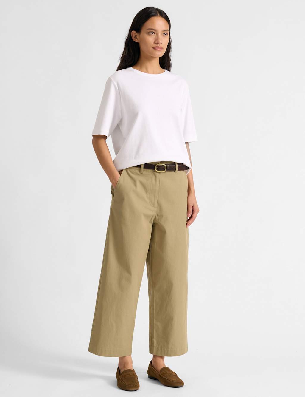 Albaray Women's Pure Cotton Barrel Leg Ankle Grazer Chinos - 10 - Stone - Available at M&S