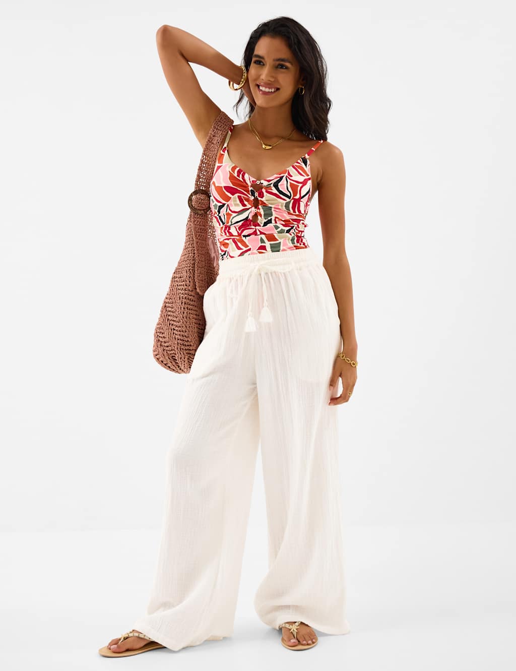 Accessorize Women's Printed Padded Beaded Scoop Neck Swimsuit - 8 - Multi - Available at M&S