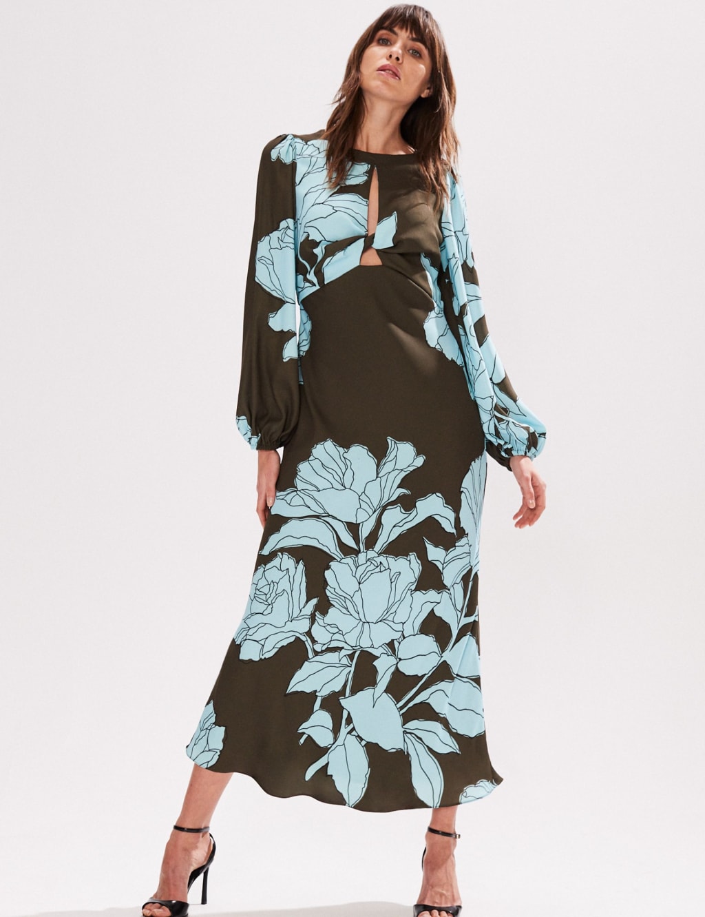 Floral Twist Front Midi Tea Dress