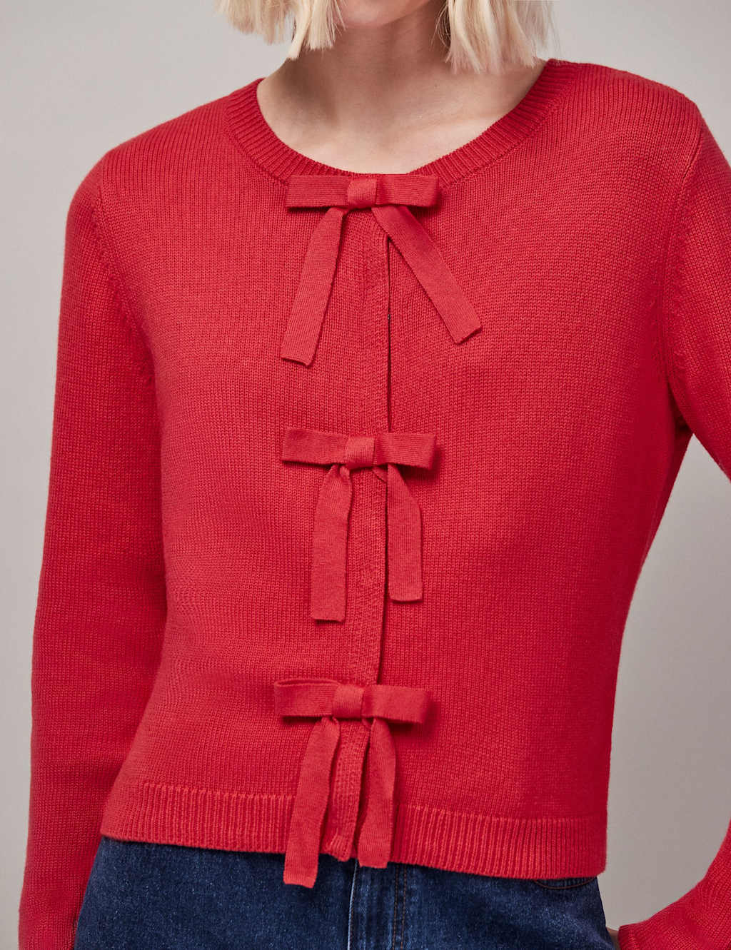 RO&ZO Bow Detail Cardigan with Cashmere Red