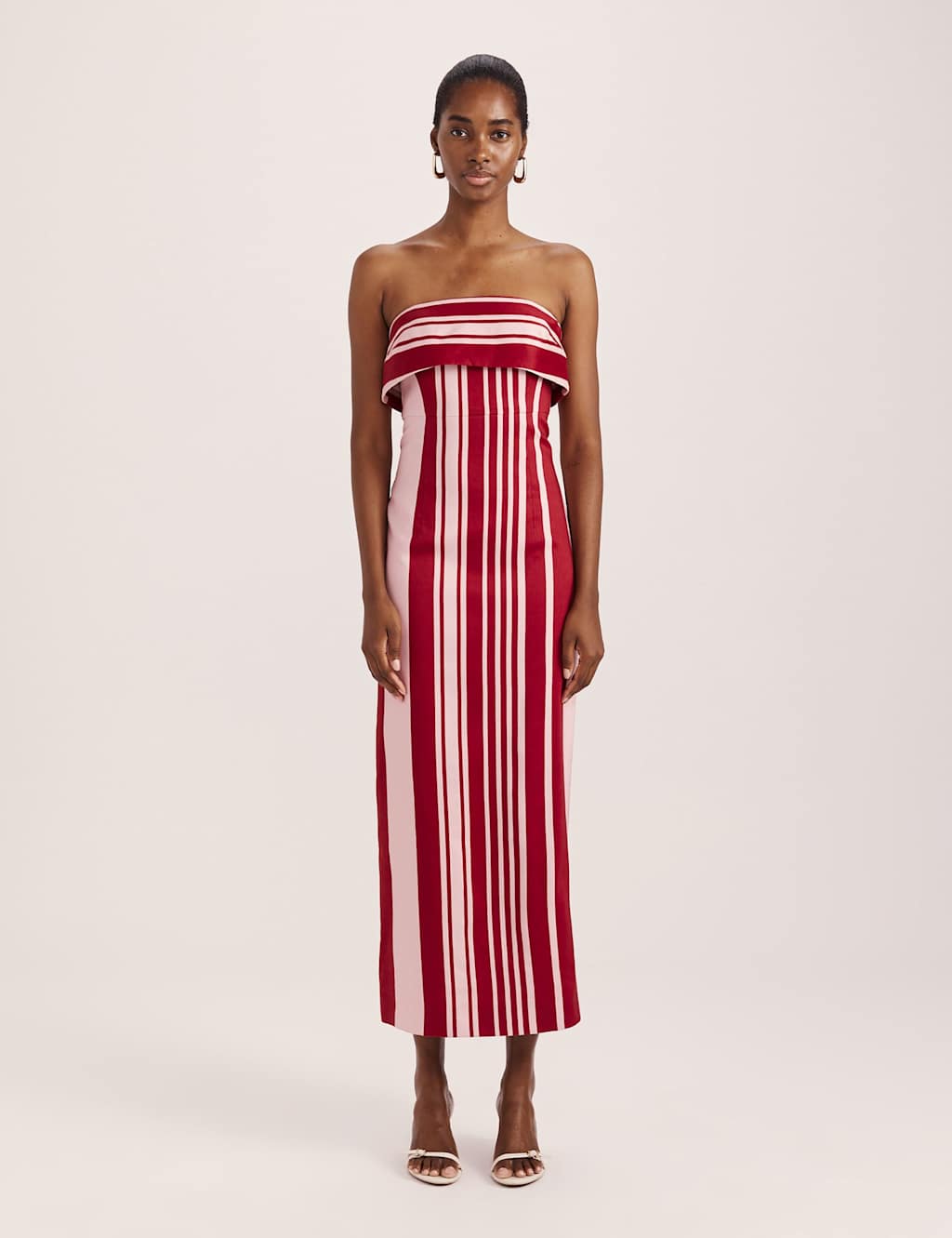 Saba Women's Linen Rich Striped Bandeau Midi Dress - 8 - Red Mix - Available at M&S