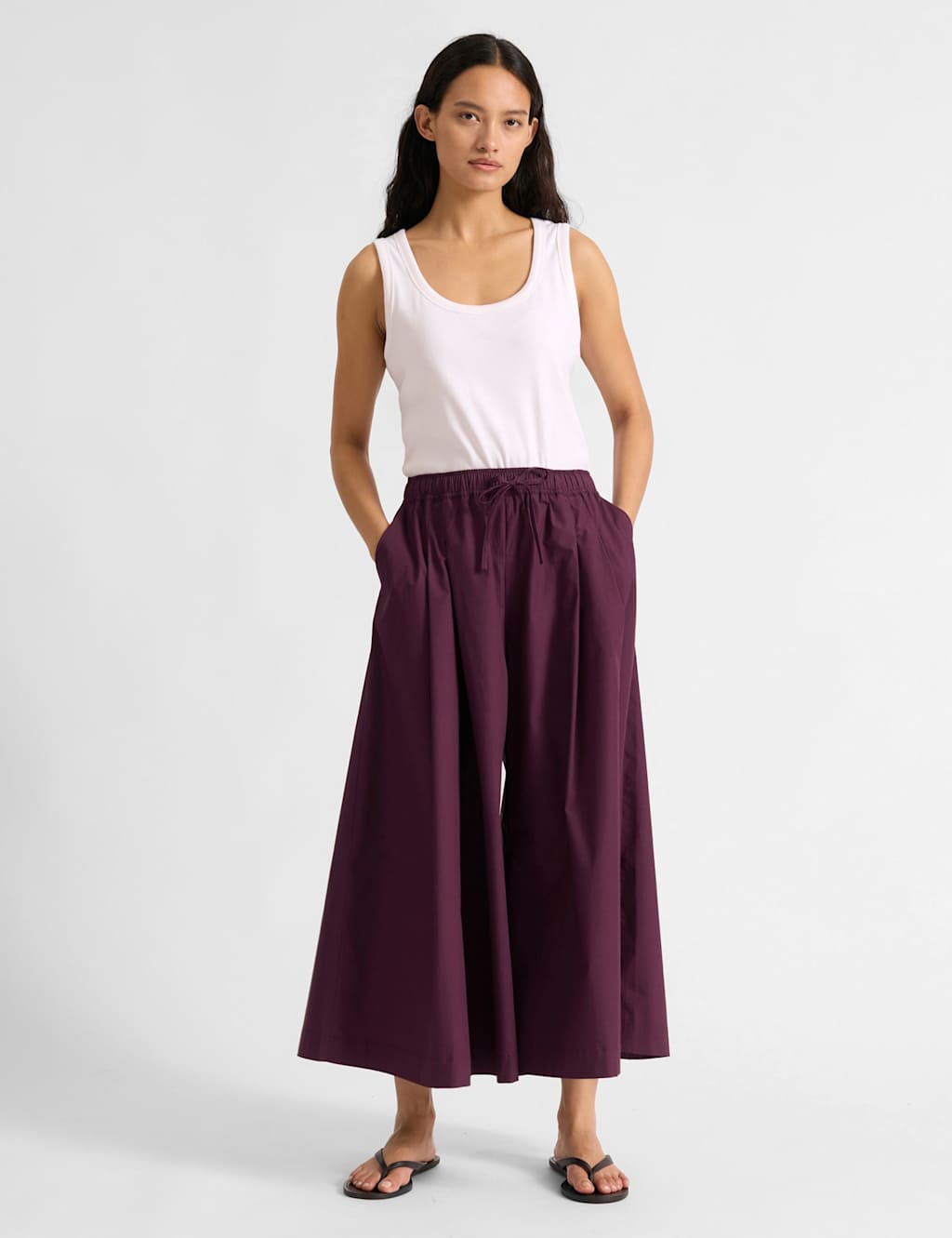 Albaray Women's Pure Cotton Drawstring Culottes - 12 - Burgundy - Available at M&S