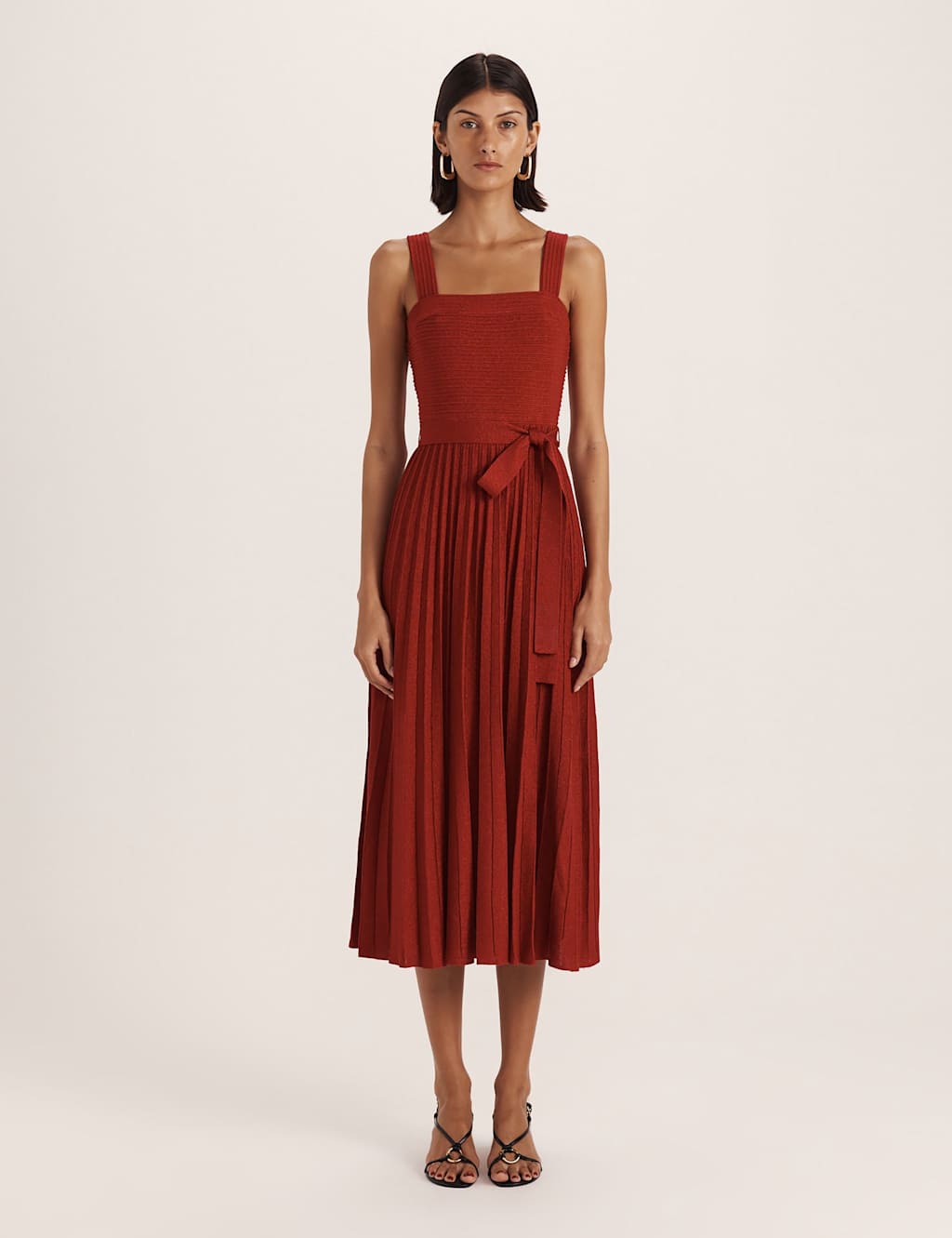 Saba Women's Sparkly Square Neck Belted Midi Skater Dress - Small - Dark Red - Available at M&S