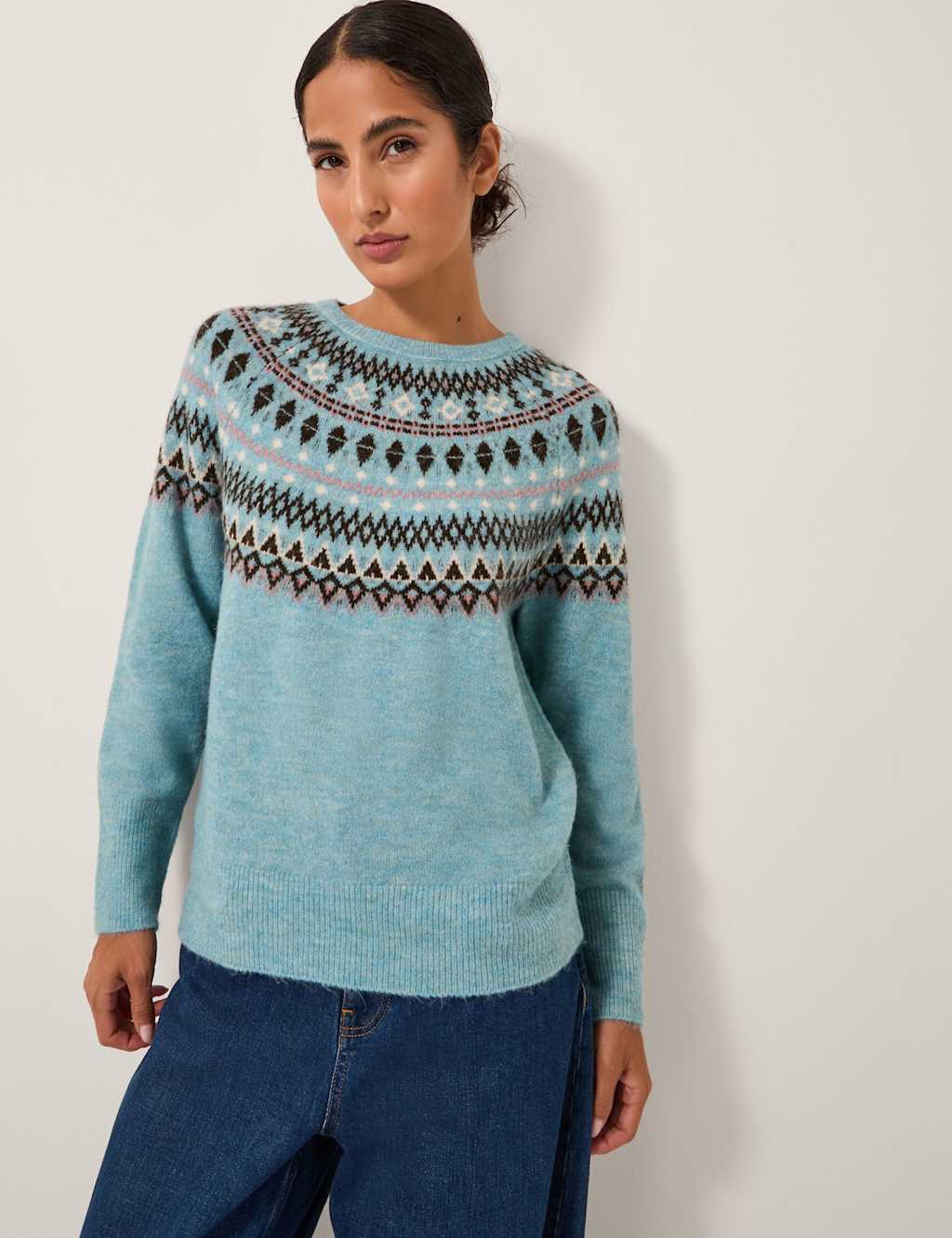 Monsoon Fair Isle Crew Neck Jumper Blue