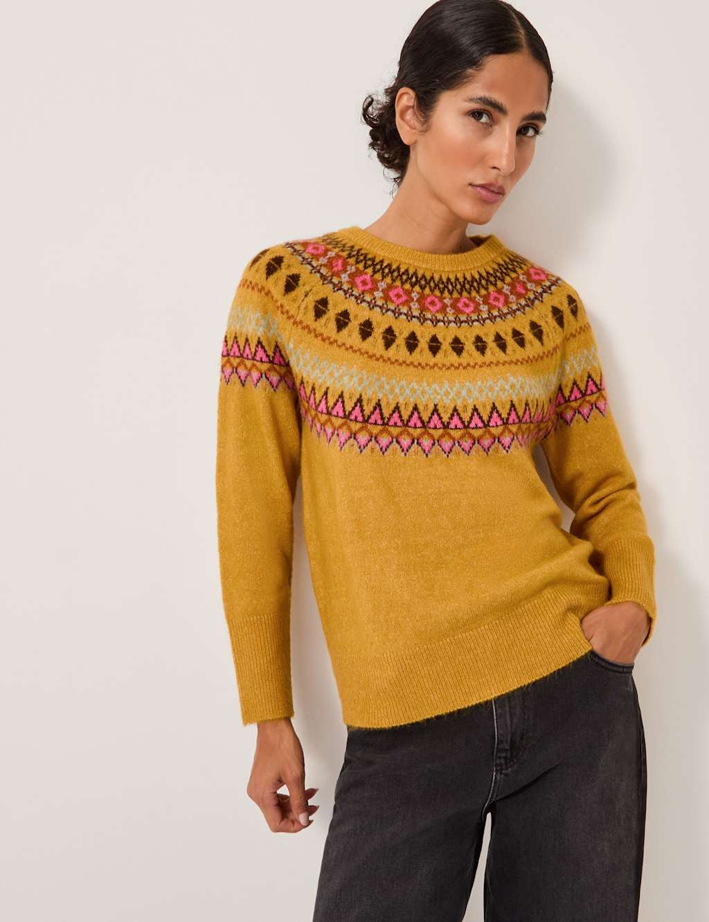 Monsoon Fair Isle Crew Neck Jumper Yellow