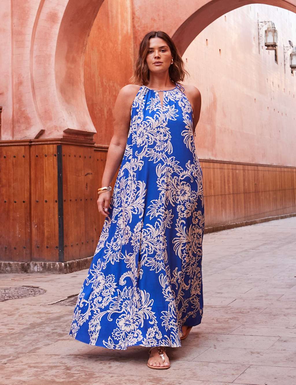 Floral Halter Neck Keyhole Midaxi Tea Dress