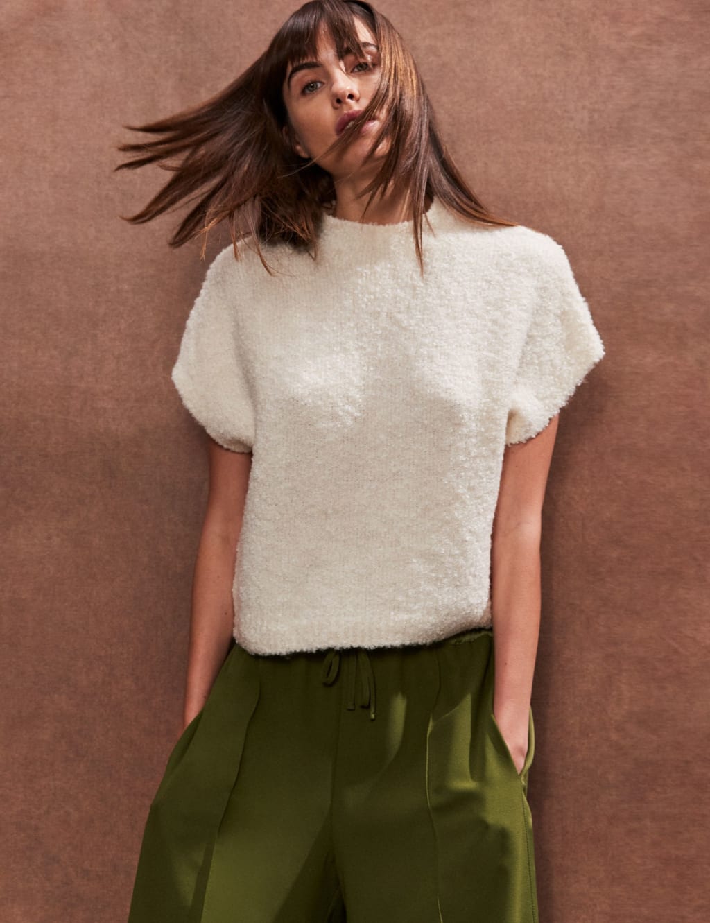 Funnel Neck Knitted Top with Wool