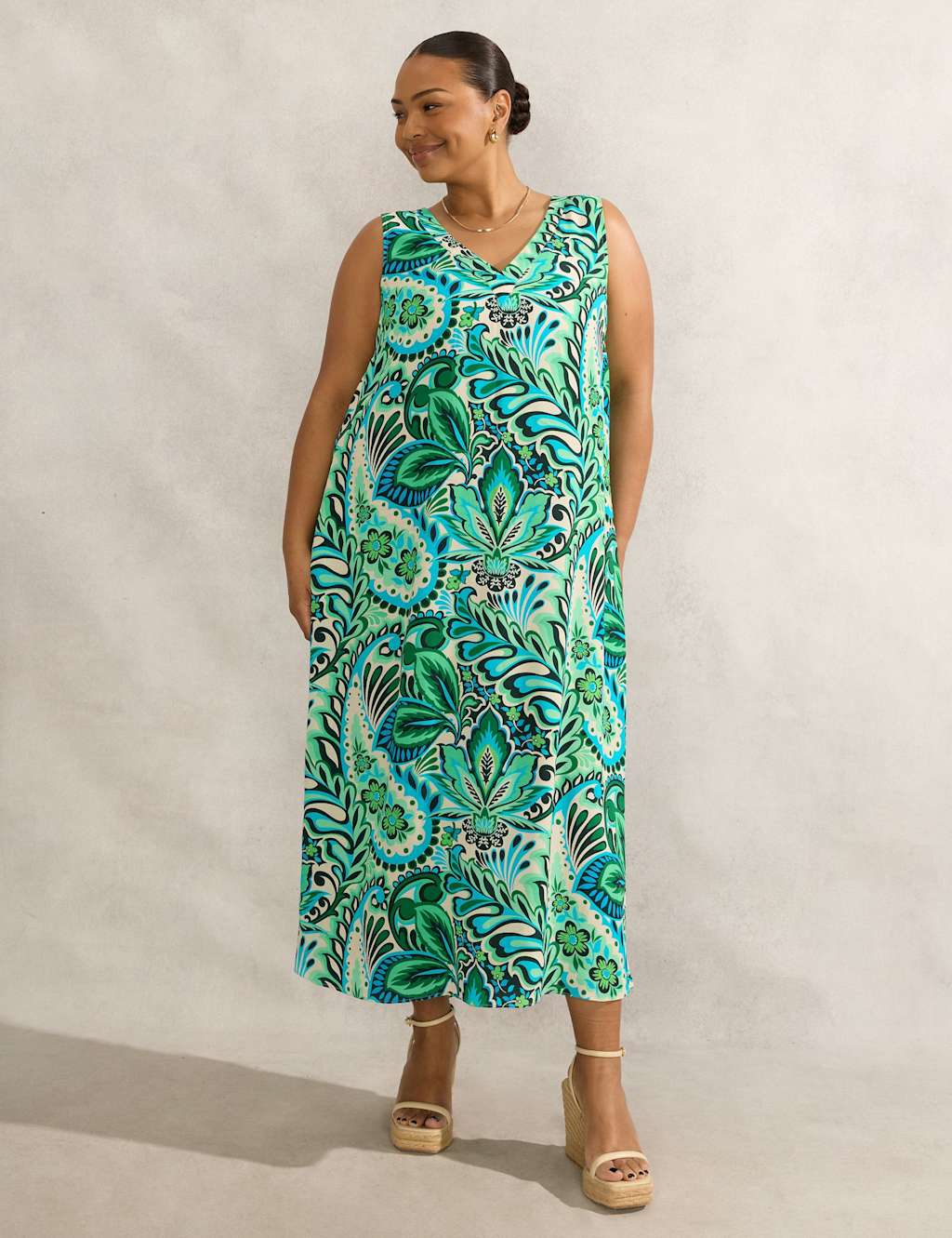 Paisley V-Neck Midaxi Tea Dress