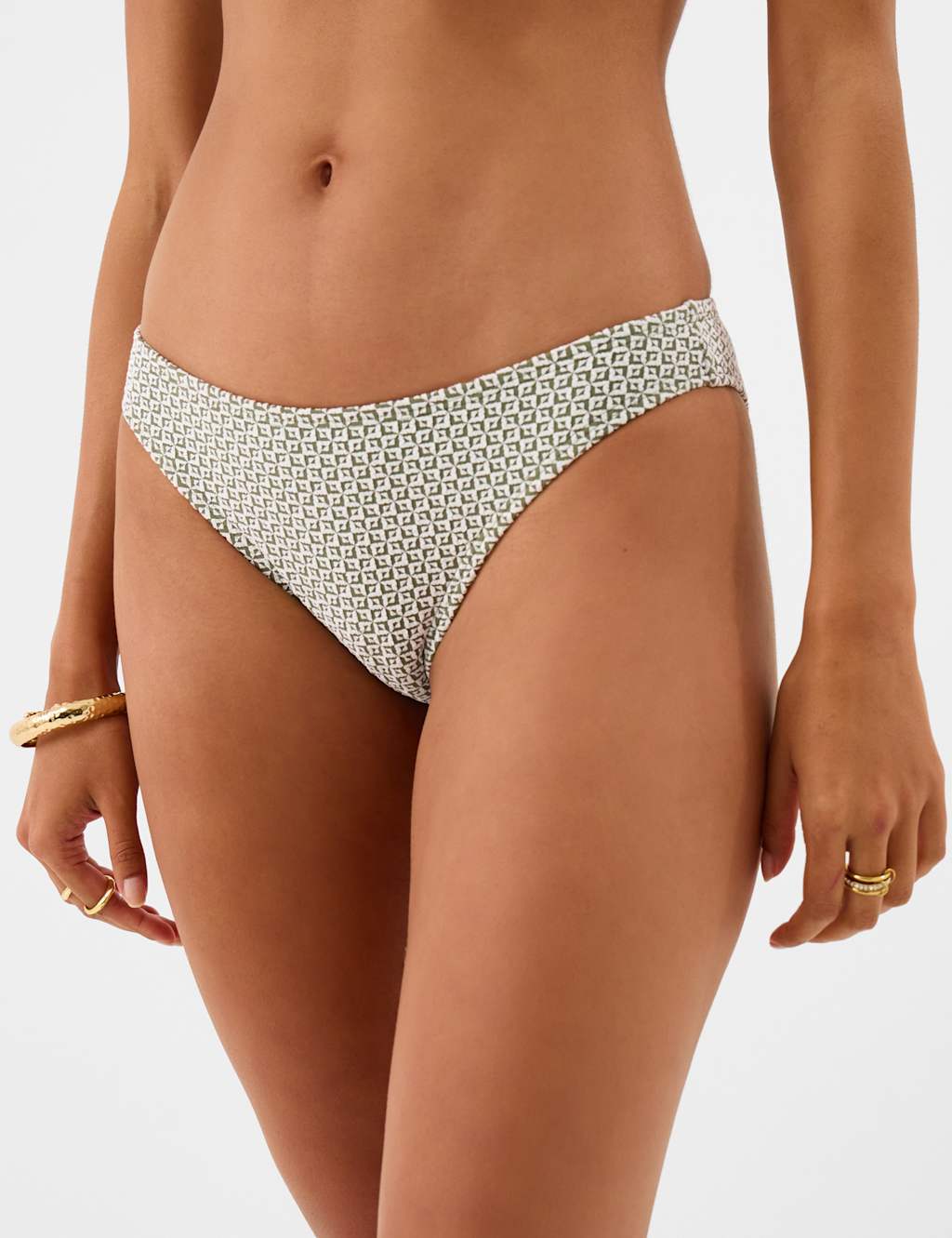 Accessorize Women's Geometric High Leg Bikini Bottoms - 10 - Khaki - Available at M&S