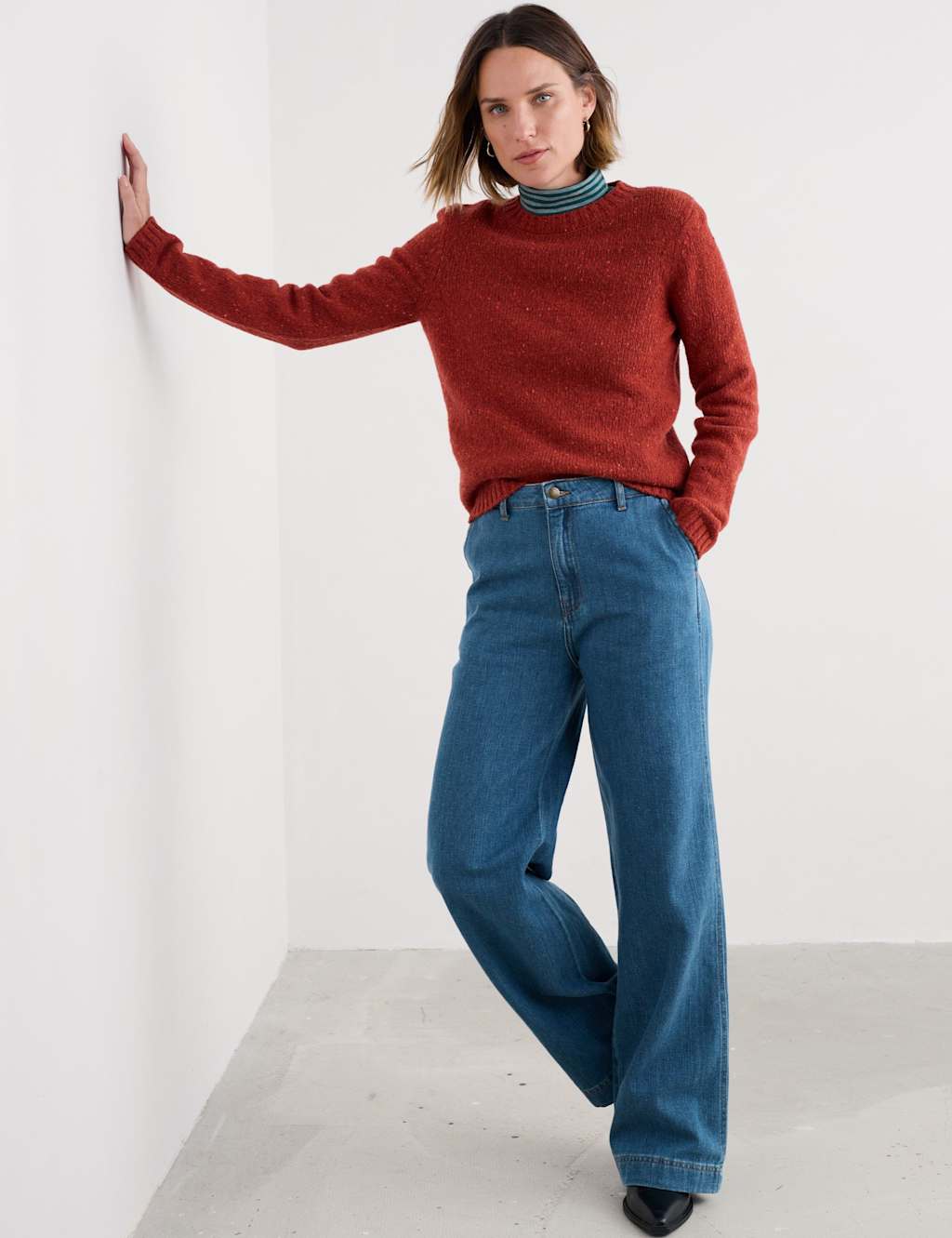 Seasalt Cornwall Merino Wool Rich Textured Crew Neck Jumper Dark Red