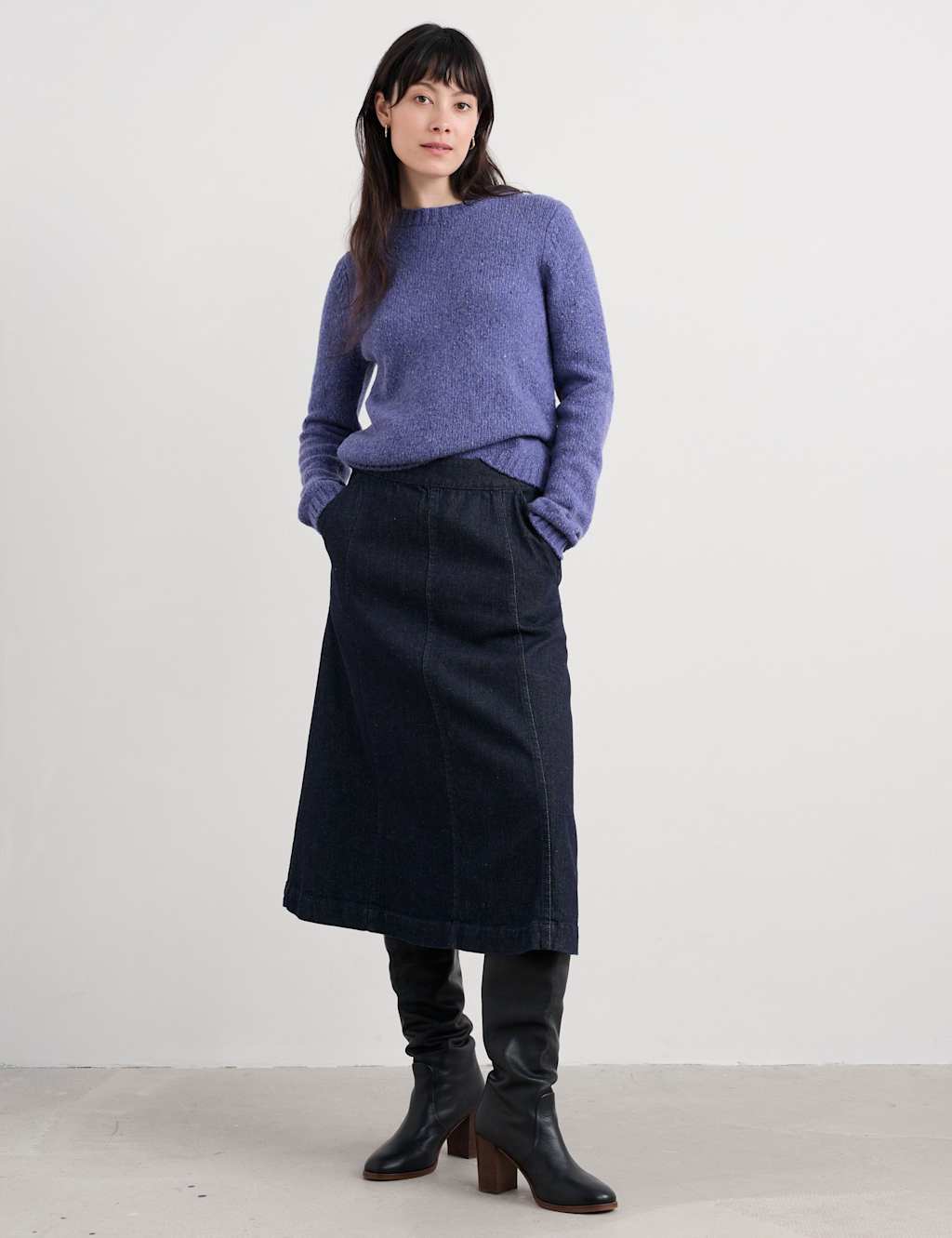 Seasalt Cornwall Merino Wool Rich Textured Crew Neck Jumper Purple