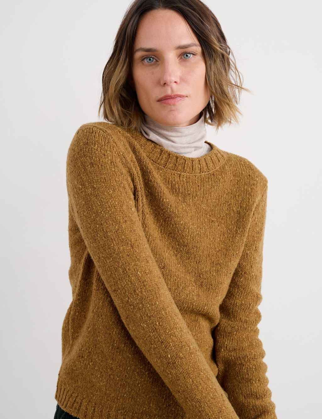 Seasalt Cornwall Merino Wool Rich Textured Crew Neck Jumper Yellow