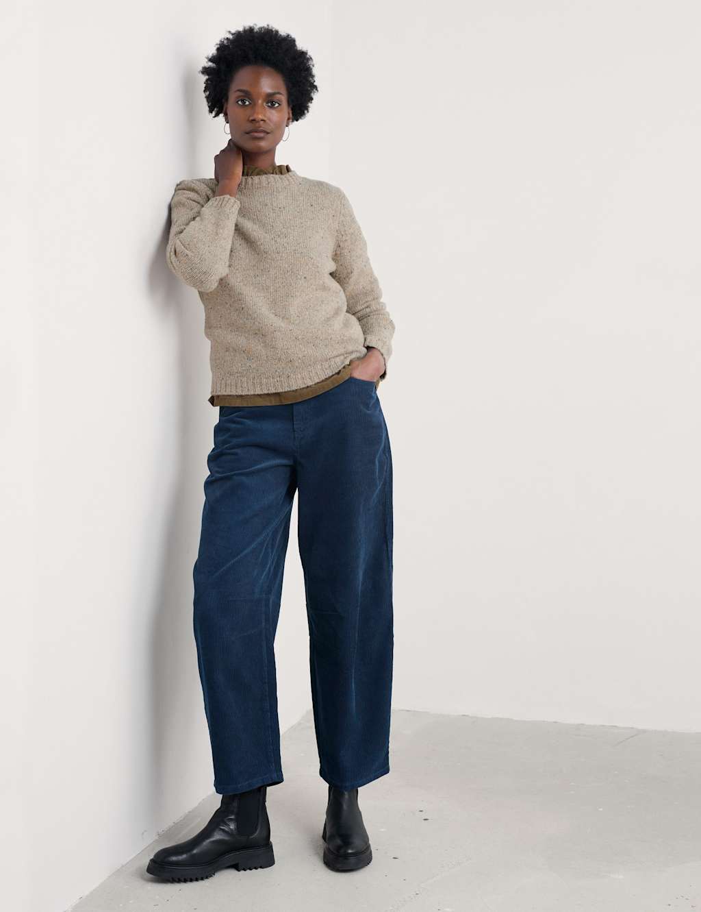 Seasalt Cornwall Merino Wool Rich Textured Crew Neck Jumper Natural