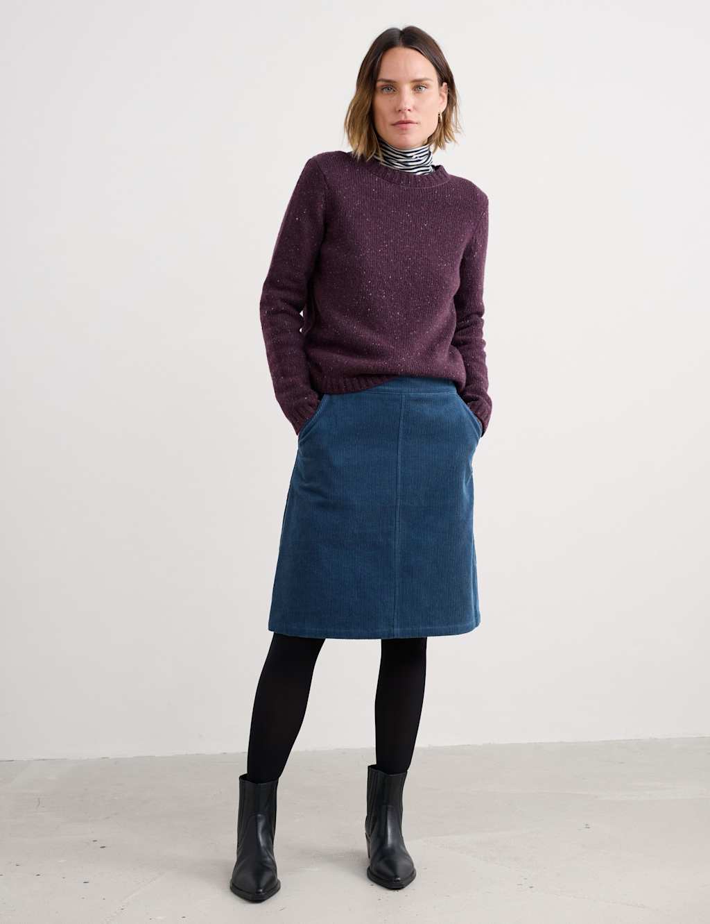 Seasalt Cornwall Merino Wool Rich Textured Crew Neck Jumper Indigo