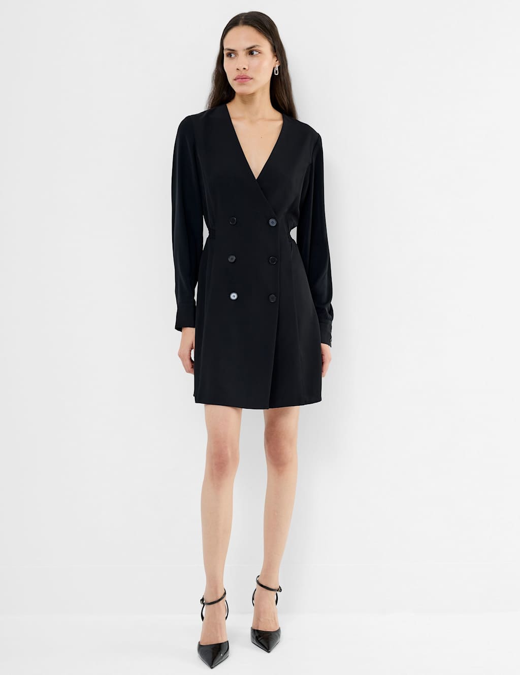 French Connection Crepe Button Front Mini Tailored Dress Black