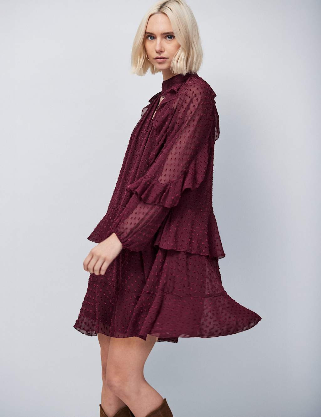 RO&ZO Dobby Ruffle Mini Smock Dress Red