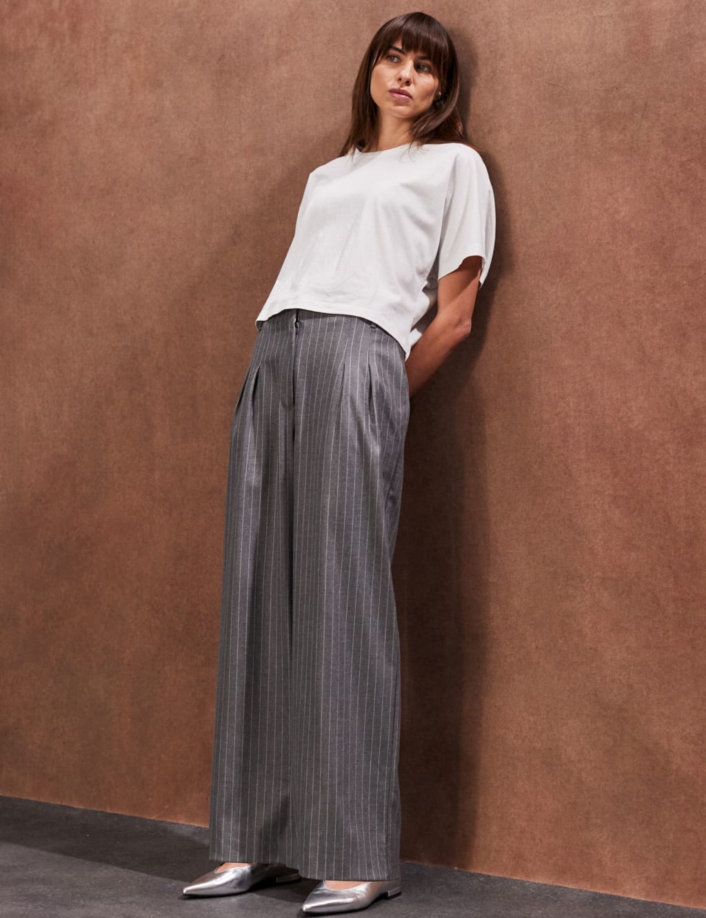 Pinstripe Wide Leg Trousers