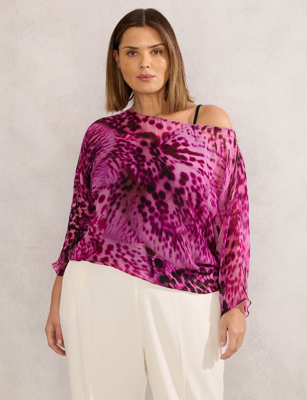 Animal Print Slash Neck Blouse