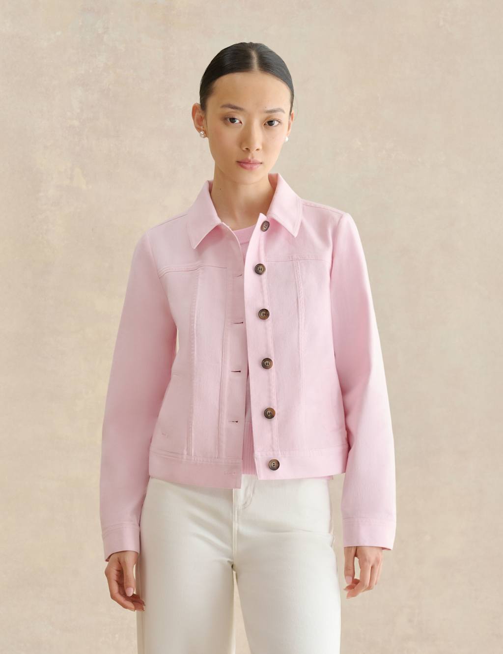 Hobbs Women's Cotton Rich Denim Jacket - 8 - Pink - Available at M&S