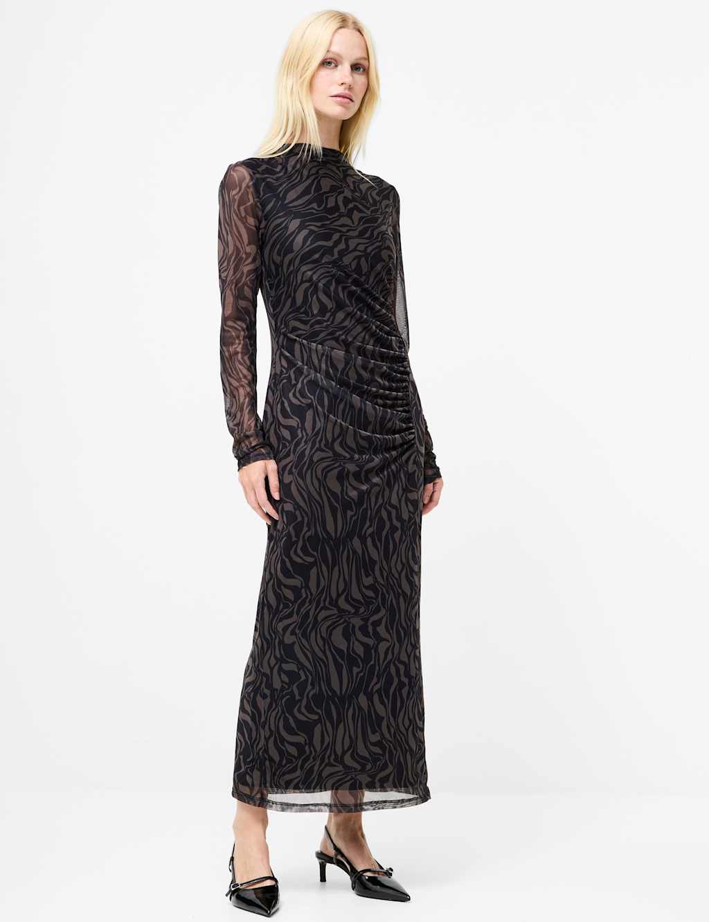 French Connection Mesh Printed Midaxi Column Dress Black Mix