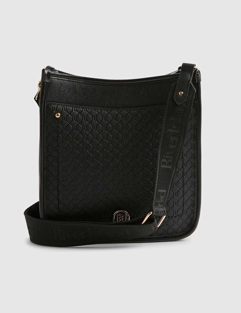 River Island Women's Faux Leather Embossed Messenger Bag - Black - Available at M&S