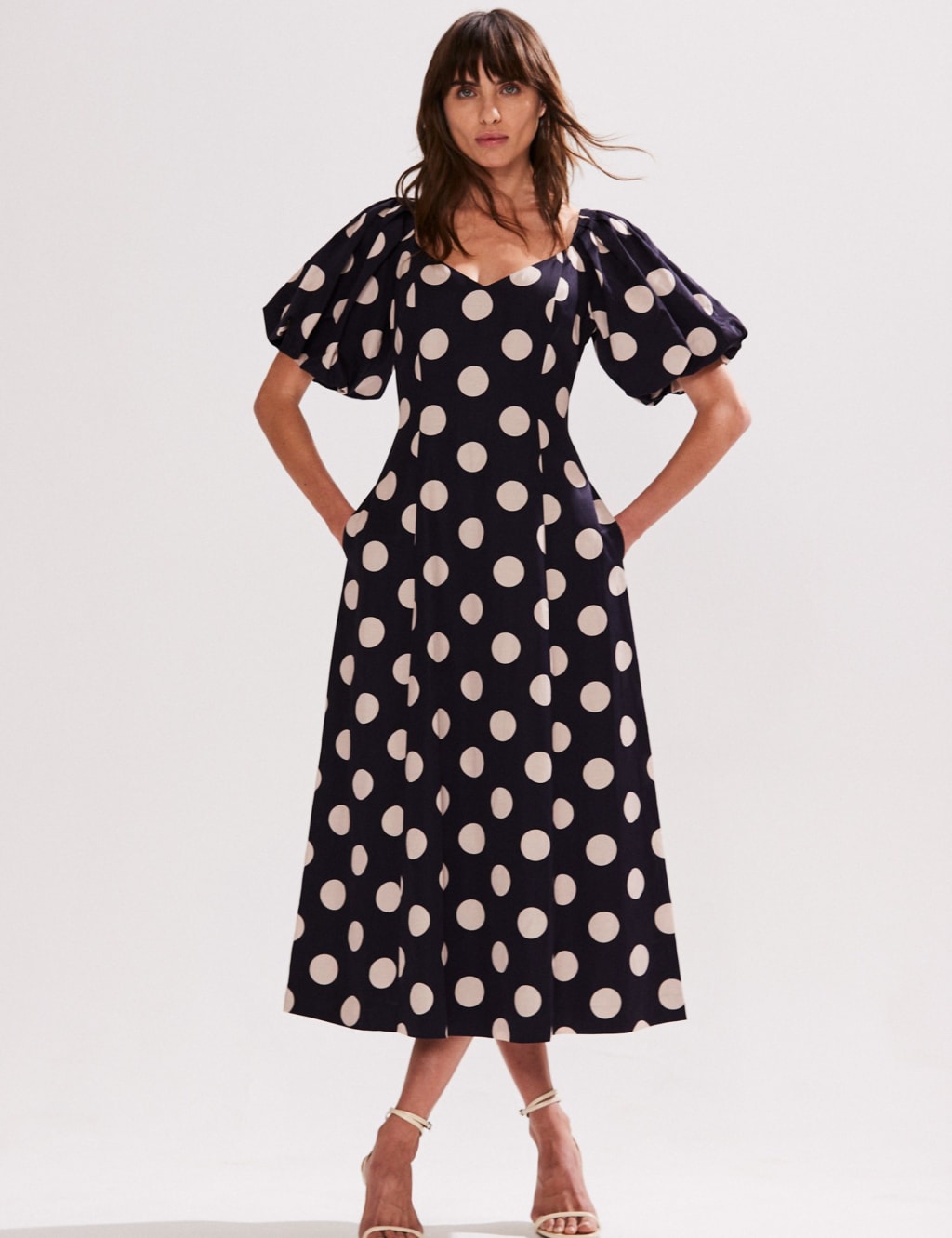 Polka Dot Puff Sleeve Midaxi Tea Dress
