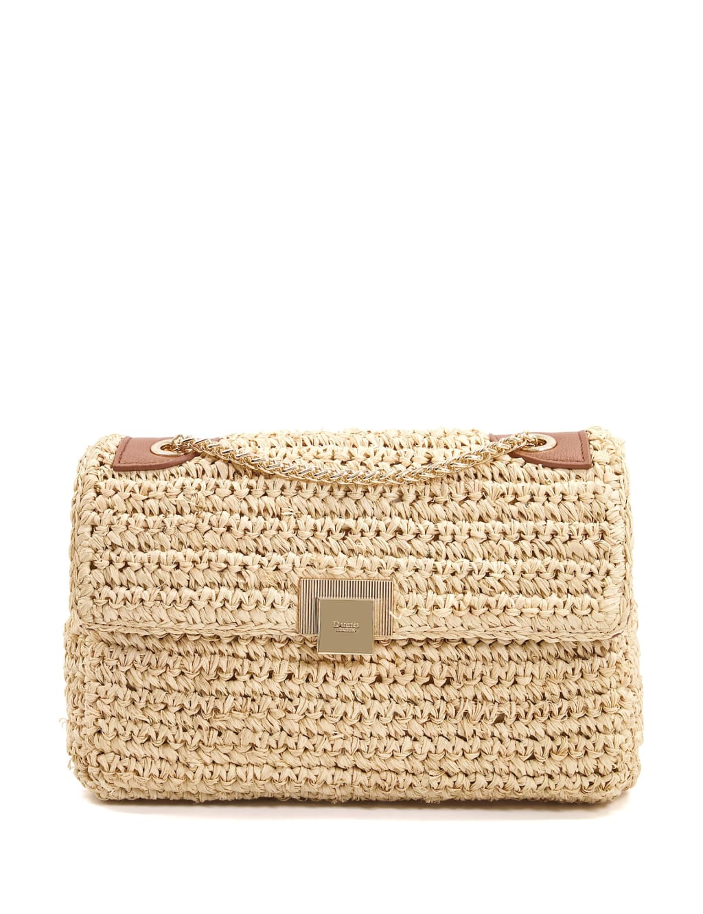 Dune London Raffia Woven Chain Strap Shoulder Bag Natural