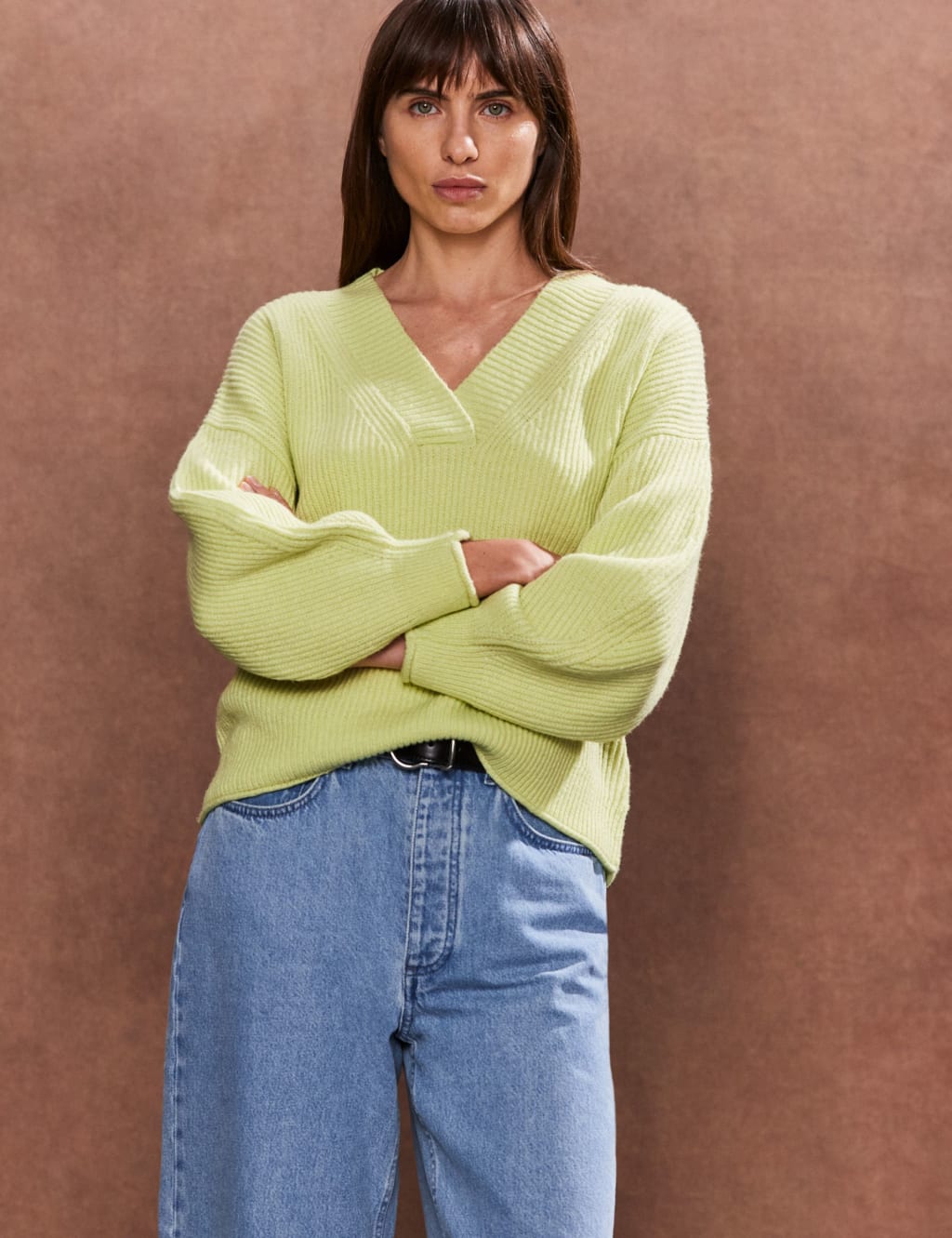Textured V-Neck Relaxed Jumper