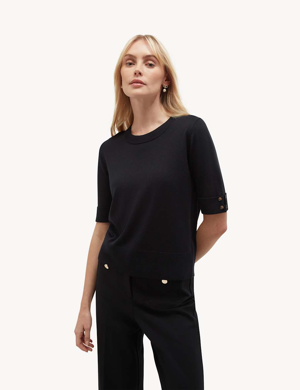 Hobbs Women's Textured Knitted Top with Wool - Small - Navy - Available at M&S