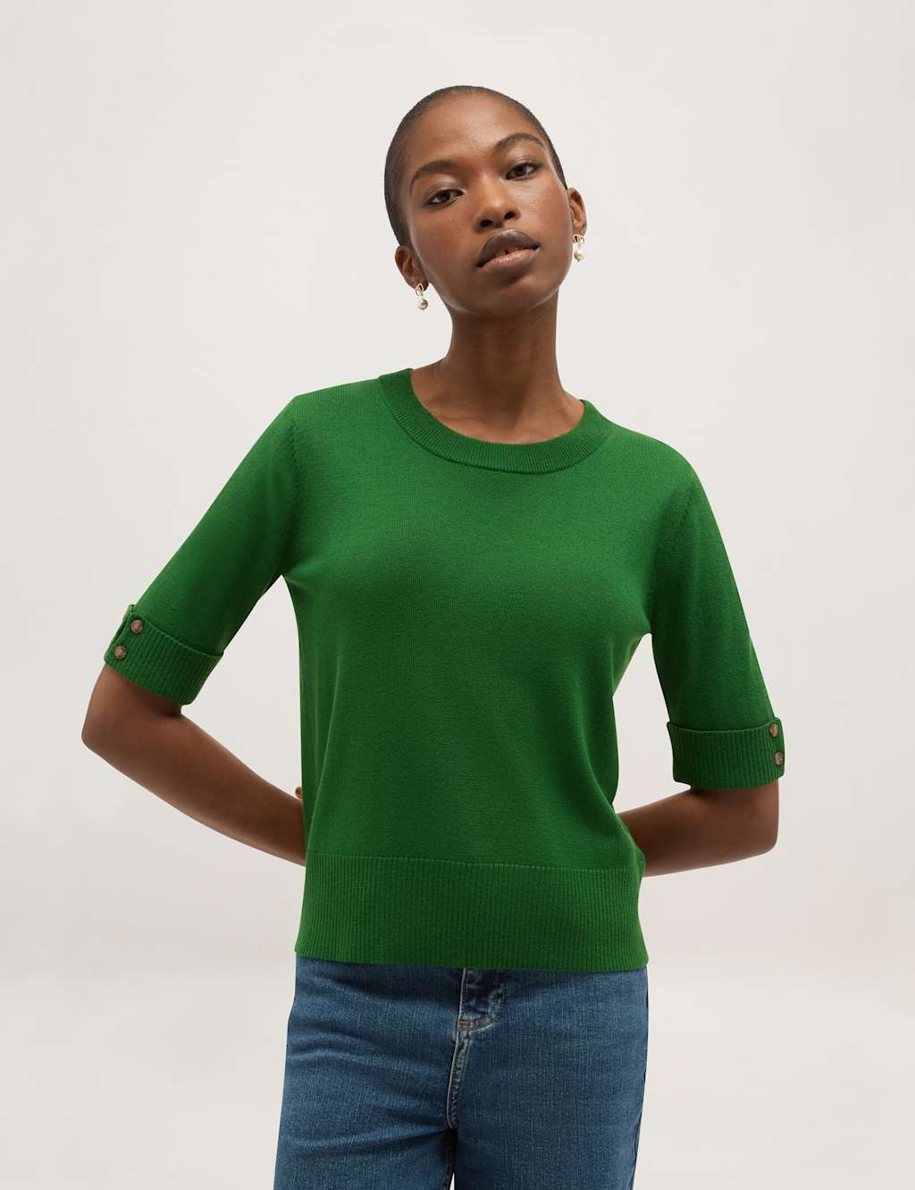 Hobbs Women's Textured Knitted Top with Wool - Large - Green - Available at M&S