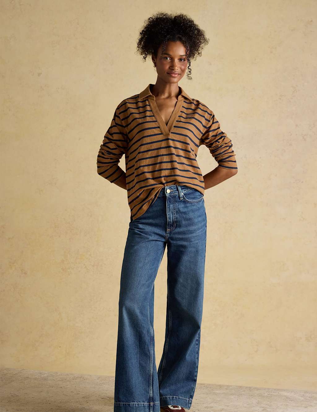 Joules Pure Cotton Striped Collared Top Navy Mix