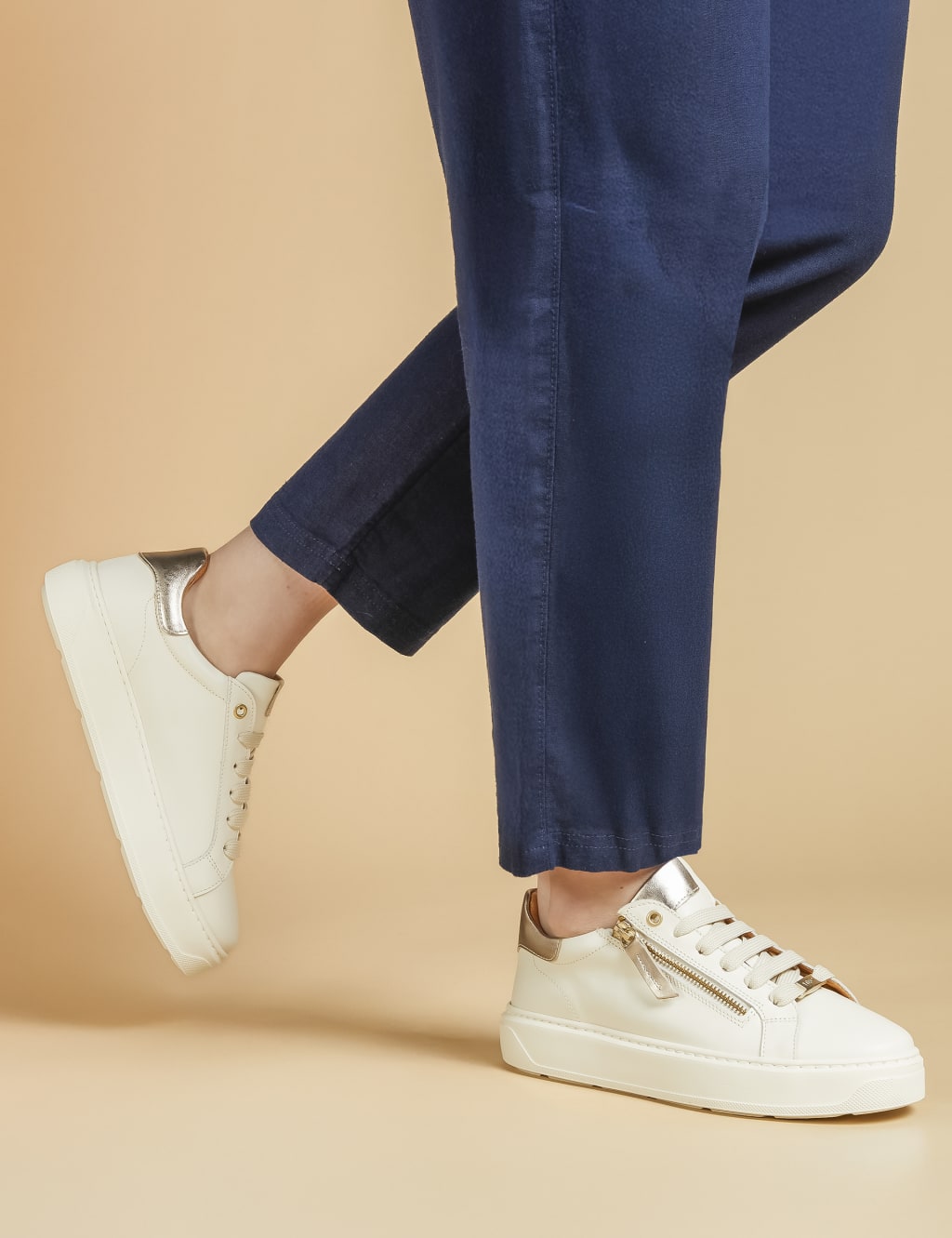 Leather Metallic Zip Chunky Trainers