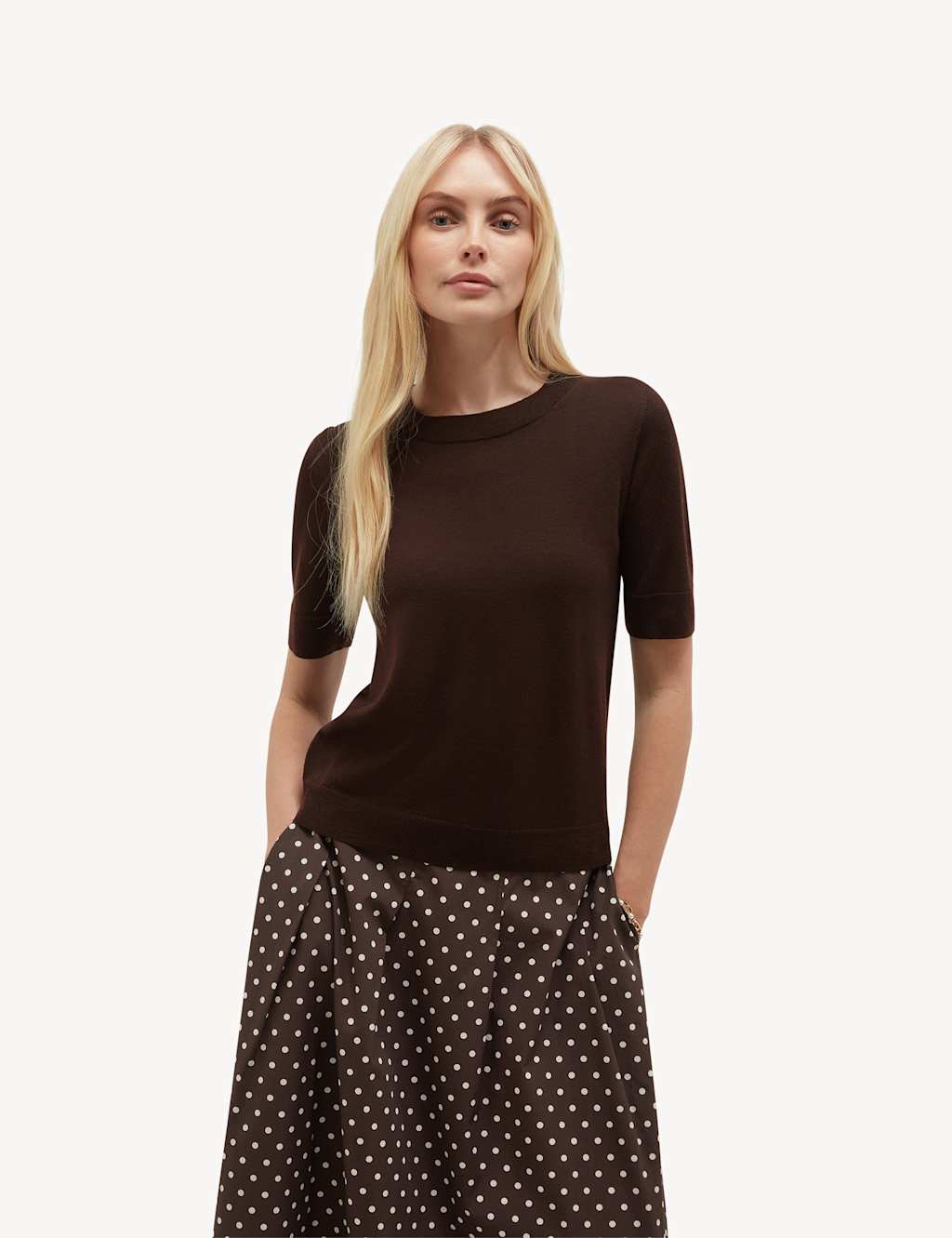Hobbs Women's Pure Merino Wool Textured Knitted Top - Large - Brown - Available at M&S