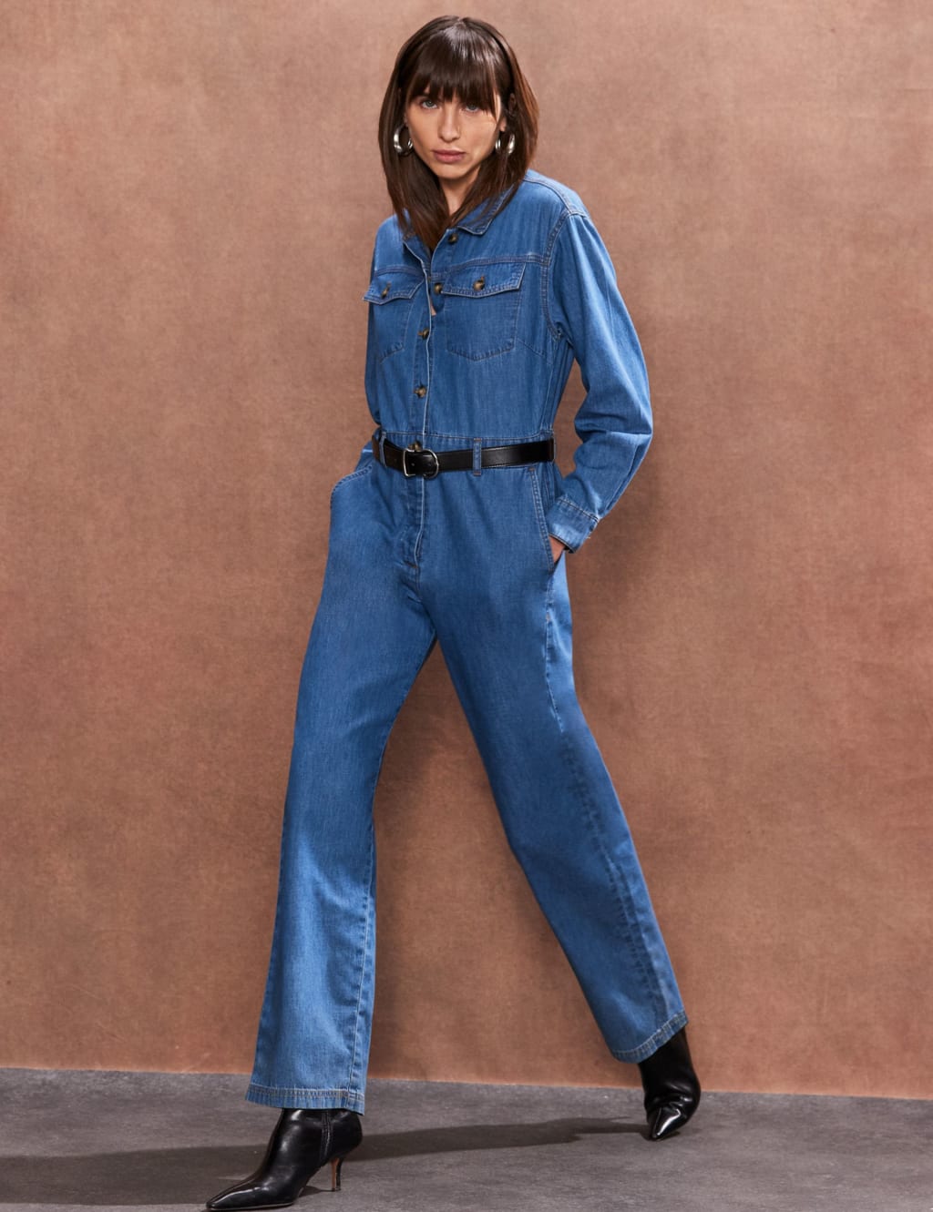 Denim Long Sleeve Jumpsuit