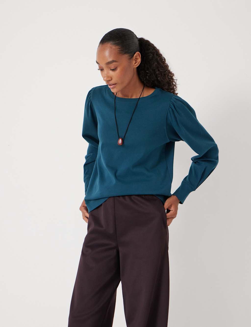 HUSH Jersey Puff Sleeve Top Teal Green