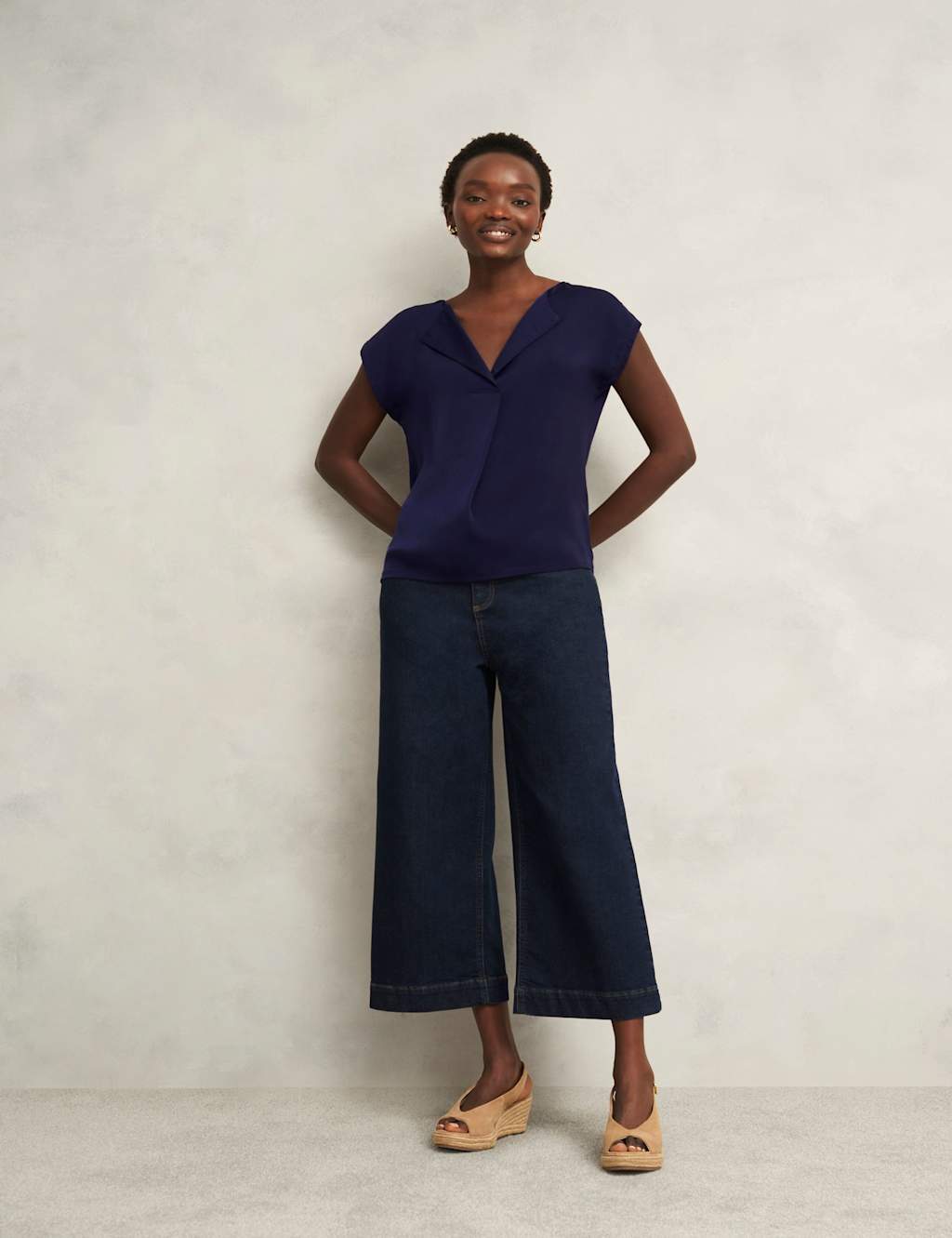 Collarless Cap Sleeve Blouse